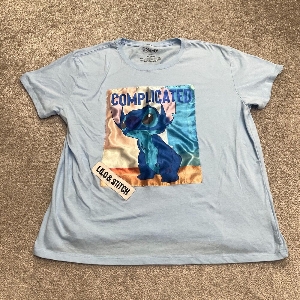 Disney Lilo & Stitch Graphic T-Shirt Juniors 3XL Blue Crew Short Sleeve Casual